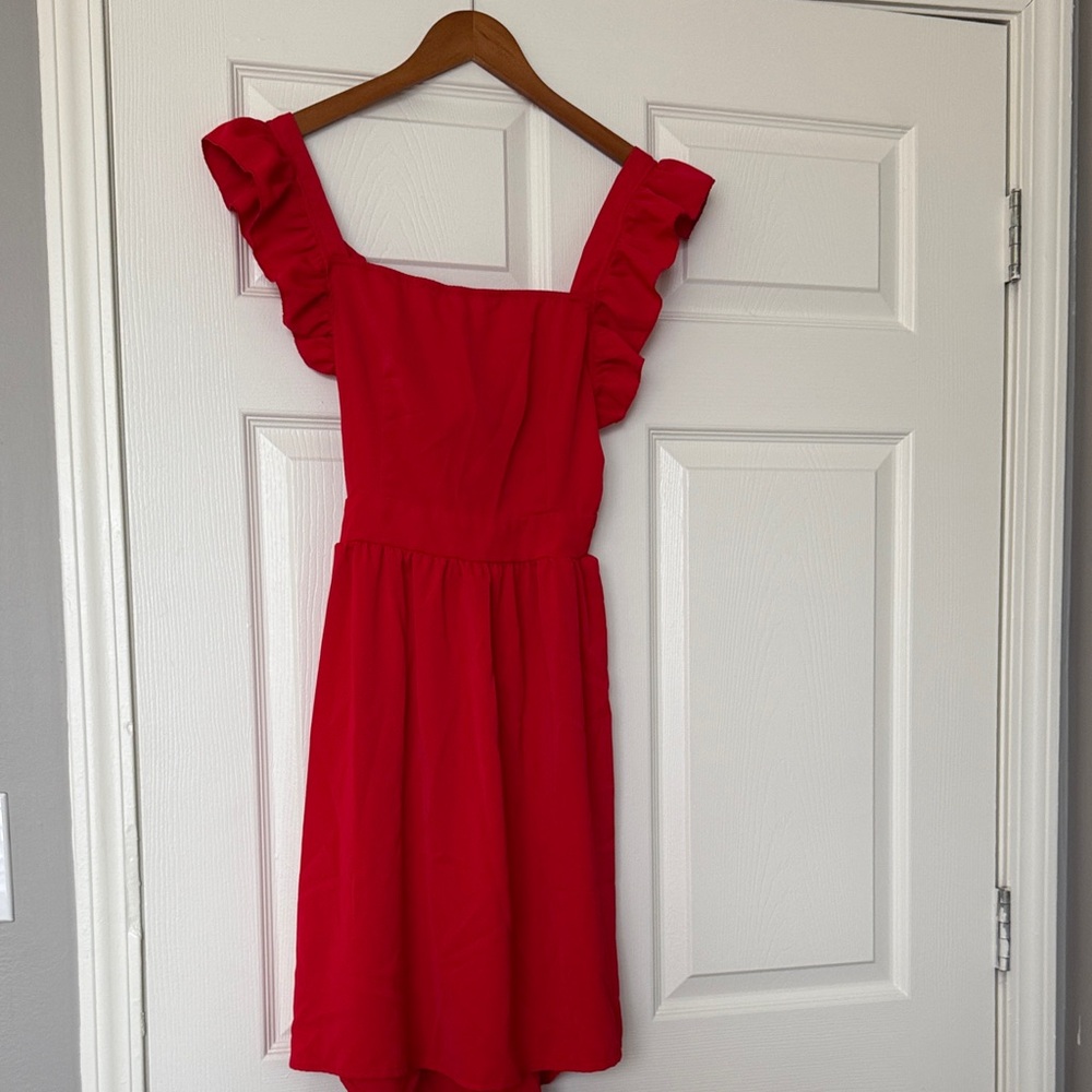 Amazon Red Dress with Ruffle Sleeves